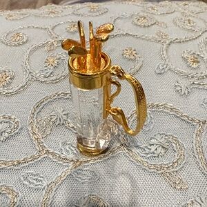 Swarovski Crystal Mini Gold Plated Golf Bag Club Charm, Necklace, Free Standing